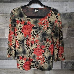 Vintage Brittany Black Red Floral Blouse